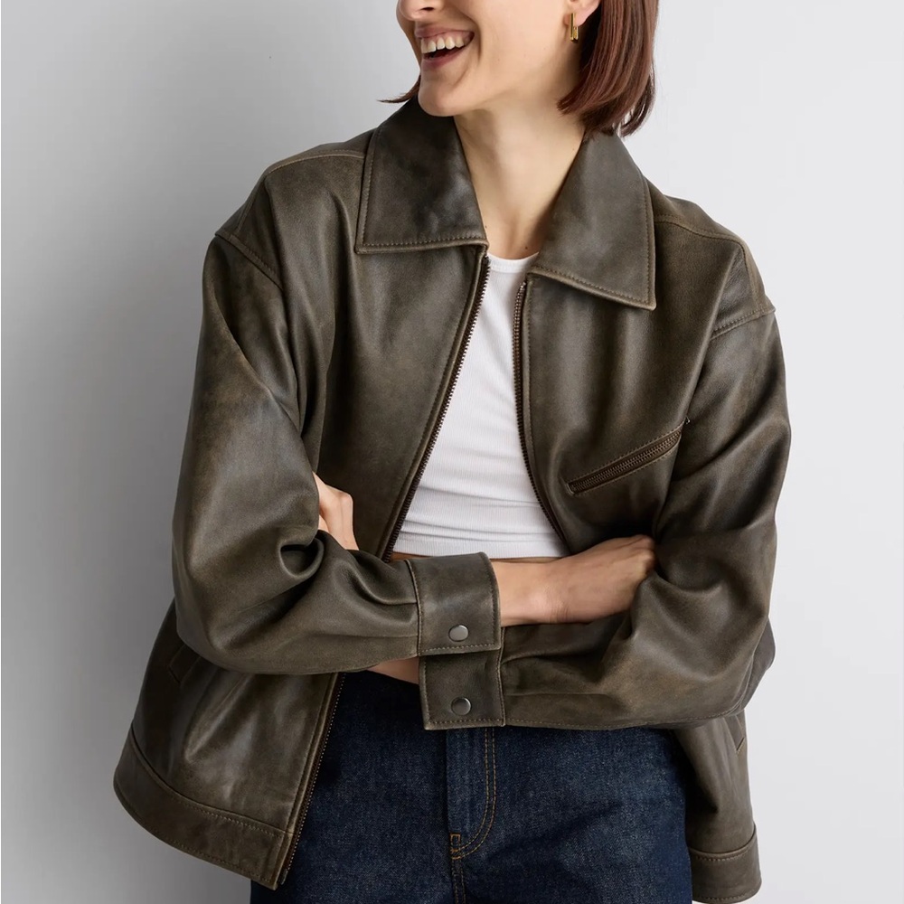 Quince 100% leather oversized bomber jacket size small